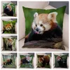 Oreiller doux court en peluche mignon Panda rouge imprimé couverture pour canapé maison voiture décor belle Animal sauvage taie d'oreiller 45 45 cm étui