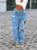 Женские джинсы лето высокая талия разорванные джинсы винтажные мешковываемые брюки с прямой широкой ногой мода удобные парня джинсовые брюки y2k стиль 230404