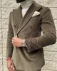 Męskie garnitury Blazery Dwuczęściowy przystojny brązowy zestaw Corduroy Zestaw Męski Zestaw Męski podwójnie piersi kurtka klapowa kurtka biznesowa 230406