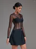 Casual Dresses Black Women's Sexy Long Sleeve O-Neck Mesh Patchwork Perspective Bandage A-Line Dress Bodycon Celebrity Club Party Mini