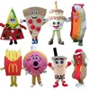 Costume professionale della mascotte del fumetto della ciambella hamburger pizza hot dog patatine fritte adulto che cammina puntelli di prestazione della festa di Halloween