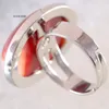 Cluster Rings 1Pcs Jewelry Gift Adjustable Ring For Women Men Natural Stone Oval Bead Orange Red Veins Onyx Finger Z136