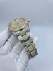 Iced out men watch stainless steel 41mm shiny diamond 2tone gold case automatic smooth sweeping hands diamonds everythere in buckle high quality