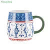 Canecas Flores pintadas à mão Caneca cerâmica Drina pastoral Drinkware de grande capacidade Copo de chá de café Caso de café em casa barriga grande