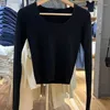 Женские футболки Y2K для девочек, винтажные вязаные топы 2023, осенняя мода, женский тонкий черный трикотаж, уличная одежда, женские шикарные футболки с длинными рукавами, милые