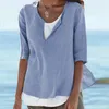 女性用Tシャツ夏の綿リネンTシャツ女性ボタン