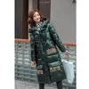 Casacos de trincheira feminina Brilhante parkas de parkas de manga cheia de tamanho grande 2023 Winter Moda coreana Verde Blackthicken Jacket Warm Female