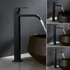 Rubinetti per lavabo da bagno Rubinetto per lavabo nero opaco Cascata in acciaio inossidabile Rubinetto per vaso alto Singolo acqua fredda Montaggio su ponte Lavabo 230406