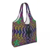 Sacos de compras Colorido ZigZag Saco de Supermercado Lona Shopper Tote Ombro Grande Capacidade Lavável Boêmio Moderno Geométrico Bolsa