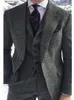 Men's Suits Blazers Herringbone wool tweed grey suit men's formal business bridegroom wedding evening dress 3-piece men's suit jacket with pants 230406