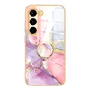 Luxury Marble Holder Cases For Samsung S23 Ultra S22 Plus S21 FE A54 A34 A53 A33 A32 A52 5G With Finger Ring Chromed Electroplated Flower Soft TPU IMD Shockproof Cover