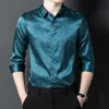 Chemises décontractées pour hommes pour hommes Soie Impression 3D À manches longues Mode Haut de gamme Printemps Top Qualité Lisse Cool Confortable Respirant Camisa