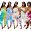 Macacão Feminino Calça Tie Dyed Desinger Colete Gradiente Verão Plus Size 3XL Macacão Sexy Sem Mangas Bodysuits Skinny Leggings Casuais