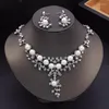 Brincos de colar de colar de cor prata cristal tiaras noiva para mulheres pérolas de strass cilks conjuntos de casamentos jóias da coroa da noiva