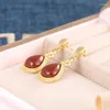 Dingle örhängen sa silver S925 Sterling Silver Water Drop Women's Chinese National Wind Earpiece Red Agate 2023 Women