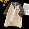 T-shirts pour hommes Gmiixder Oversize Patchwork Polo Shirt Preppy Lettre Imprimer Manches courtes Unisexe Été Contraste Couleur Revers Niche Tops