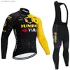 Wielertrui Sets Nieuwe Gouden Jumbo Wielertrui Team 2024 VAE Pro Bike Maillot Broek Pak Mannen Vrouwen Winter Uitwerpselen bicyc Kleding Q231107