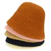 Berets Eimer Hut Frauen Gestrickte Casual Fishman Winter Warme Weibliche Design Koreanische Kuppel Wolle Kappe Panama Eimer Runde Top Becken