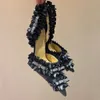 Satin Rhinestone Yay Pompaları Dantel Çiçek Trim Ayakkabı Stiletto Topuklu Düğün Ayakkabıları Kadın Topuklu Tasarımcılar Slingback Sandal Elbise Ayakkabı Boyutu 35-42 Kutu