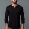 Męskie koszulki T-shirt Henley T-Shirt Men Długie rękaw Podstawowe oddychanie TEE TEE Autumn Solid Kolorowa koszula