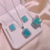 Square Paraiba Tourmaline Jewelry set 925 Sterling Silver Wedding Rings Earrings Necklace For Women Bridal Engagement Jewelry