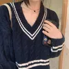 Pulls pour femmes Style Preppy Pulls à col en V Femmes Chic Sweet Étudiants Automne Basic Crop Tendance Tricot All-Match Ulzzang Teens