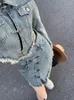 Arbeitskleider SONNEESD Frühling Streetwear Harajuku Unregelmäßige Vintage Burr Edge Cowboy Tops Hohe Taille A-Linie Persönlichkeit Minirock Jeansanzug