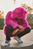 Men's Fur Faux Men Pink Coat Korean Style Long Sleeve Loose Fluffy Warm Hooded Overcoat Male Cute Streetwear Jacket Plus Size S 4XL 231106