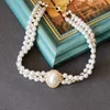Western Medieval Pearl Necklace White Black Hepburn Imitation Silver Needle Earrings Set Cheongsam Dress