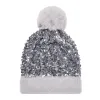 Теплые зимние бархатные вязаные шапки с блестками для женщин, шапка-бини, унисекс, эластичная теплая шерстяная шапка в стиле хип-хоп, мягкая мешковатая шапка