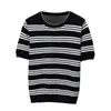 Women's Sweaters Large Size Striped Knit Tshirt Sweater Women 2023 Summer Stylish Fashion Chic Ladies Tops Short Sleeve O-neck Knitwear