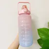 Water Bottles 2L Large Capacity Bottle With Bounce Cover Time Scale Reminder Frosted Cup Cute Stickers For Outdoor Sports Fitness 230406