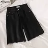 Shorts pour femmes Shorts femmes noir droit trois personnes fourrure demi fermeture éclair volant denim bas Harajuku poche shorts Streetwear extensible BF 230406