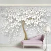 Bakgrunder Anpassad 3D -väggmålning Bakgrund Vit blomma Big Tree Po Living Bedding Room Landscape Home Decor Wall Paper