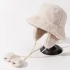 Berets inverno mais quente proteção de orelha balde chapéus para mulheres pelúcia engrossar plana superior removível bacia chapéu lace-up earmuffs pescador bonés