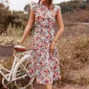 Robes décontractées tempérament élégant femmes robe d'été imprimé floral 2023 mer vacances taille haute manches courtes volantes midi