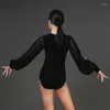 Vêtements de scène Vêtements de ballet noir Costume d'entraînement de danse Combinaison de performance Costumes élastiques à col en V