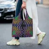 Sacos de compras Colorido ZigZag Saco de Supermercado Lona Shopper Tote Ombro Grande Capacidade Lavável Boêmio Moderno Geométrico Bolsa