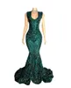 Turquoise pailletten zeemeermin prom jurken diep v nek mouwloze avondjurken plus size African Reflective Dress BC15770