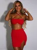 Arbetsklänningar Sexiga sommarmode kläder Crop Top och kjol Set Women 2023 Halter 2 Two Piece Split Mini Bodycon Club Female Suits