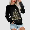 Sweat à capuche pour femme - Imprimé joyeux Noël - Col rond - Coupe ronde - Haut décontracté à manches longues - Chemise d'entraînement Active X