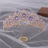 Luxe élégant princesse diadème couronne violet rose AB cristal diadème pour les femmes coiffure de mariage bijoux de cheveux