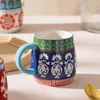 Canecas Flores pintadas à mão Caneca cerâmica Drina pastoral Drinkware de grande capacidade Copo de chá de café Caso de café em casa barriga grande