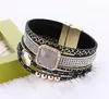Bangle Crystal Cuff Leather Rhinestone Slake Bohemian Style Bracelet Wrap Drill BangleBangle