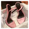 Summer Women Sexy High Heels 8cm Top Agrade Rhinestone Real Leather Studded Sling Back Sandals Nova High Heels Size 34-40