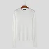 Herr t-skjortor incerun topps 2023 koreansk stil män vit mikro transparenta t-shirts casual fingerborg design o-hals långärmad camiseta s-5xl