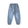 Jeans spring children's clothing boys casual fashion bundle feet loose all match jeans medium and small pants denim toddler 230413