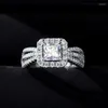 Anneaux de mariage le luxe étincelle à la mode exquis carré Zircon dames bague de fiançailles bijoux à la main