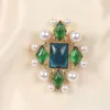 Brooches Medieval European And American Style Glass Inlaid Gemstone Geometric Square Artificial Pearl Brooch Retro Men/Women Accessories