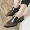 Klädskor brun svartblå klassisk mens loafers rund tå slip-on solid handgjorda affärsmän fest bröllop